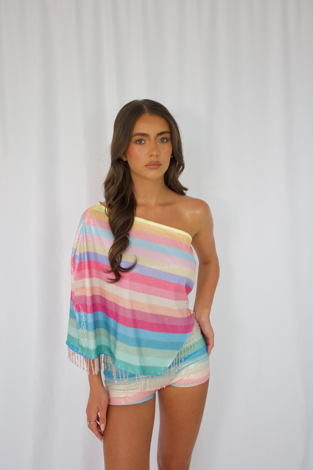 Sherbet Blue- Beaded drape Top