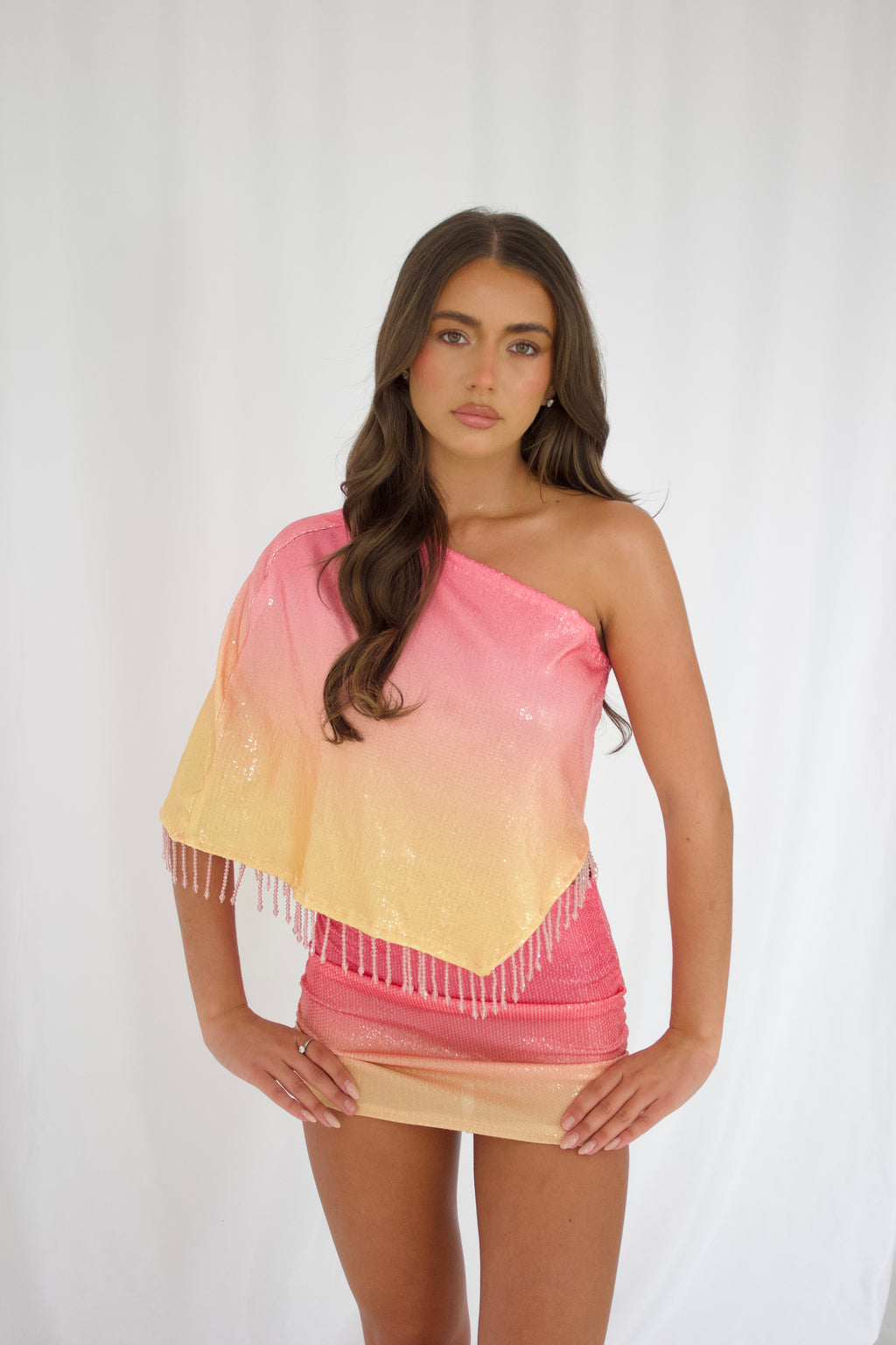 Ombré Sunset beaded drape Top